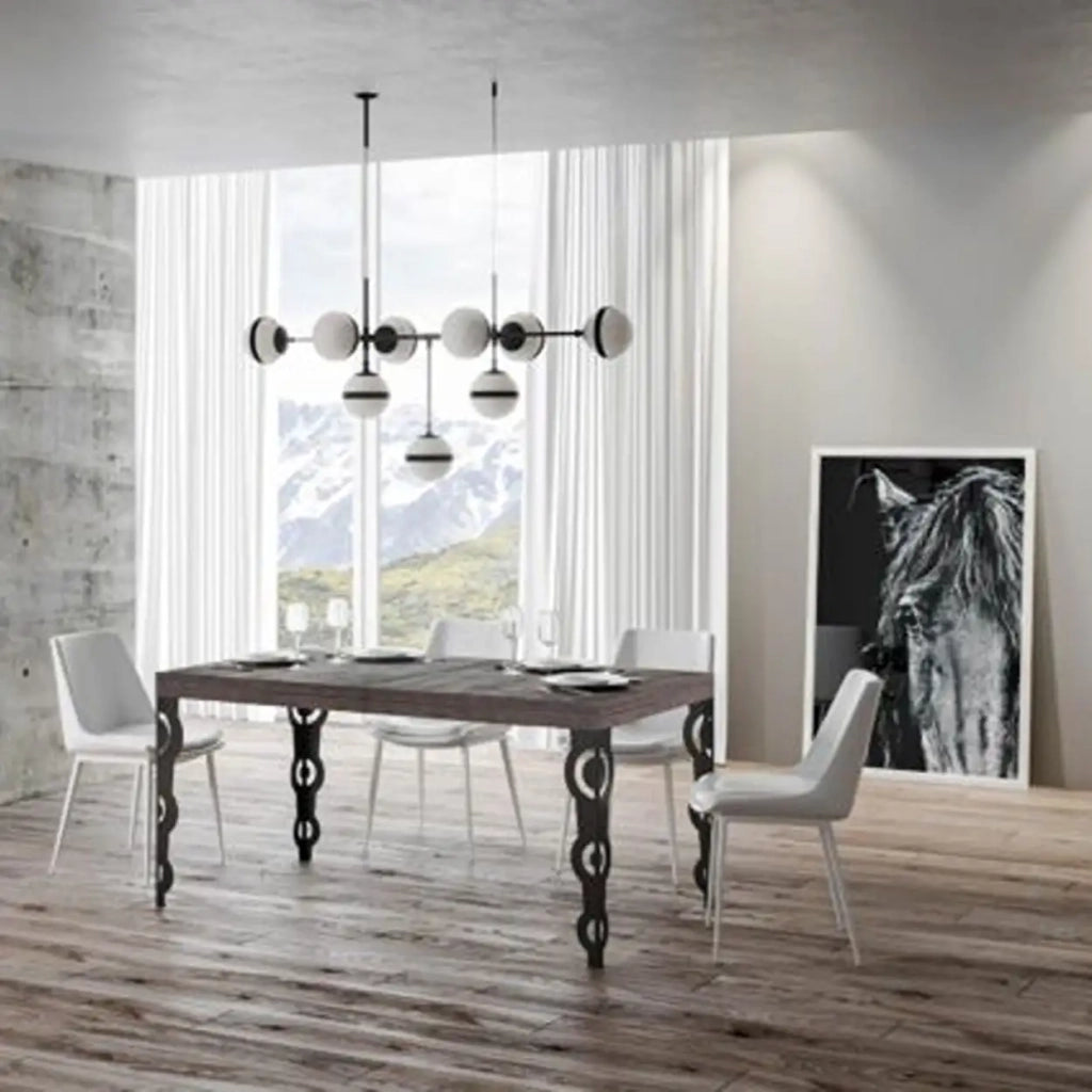 Tavolo allungabile 130/390x90 cm Karamay colore noce gambe antracite