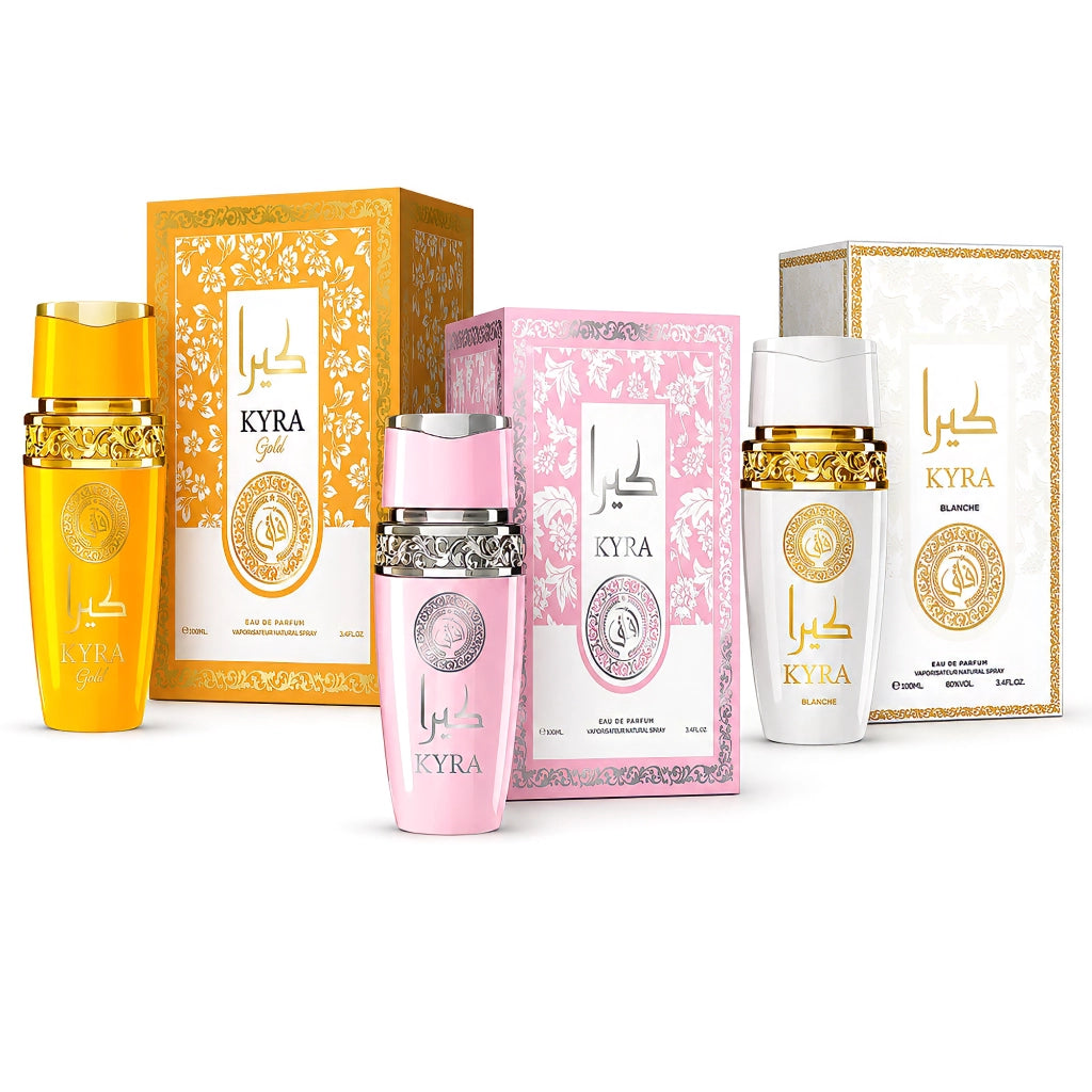 Kyra Set 3 Profumi Donna Eau de Parfum 100 ml – Kyra, Kyra Gold e Kyra Blanche – 3 Fragranze Floreali, Fruttate e Gourmand – Confezione 3 x 100 ml