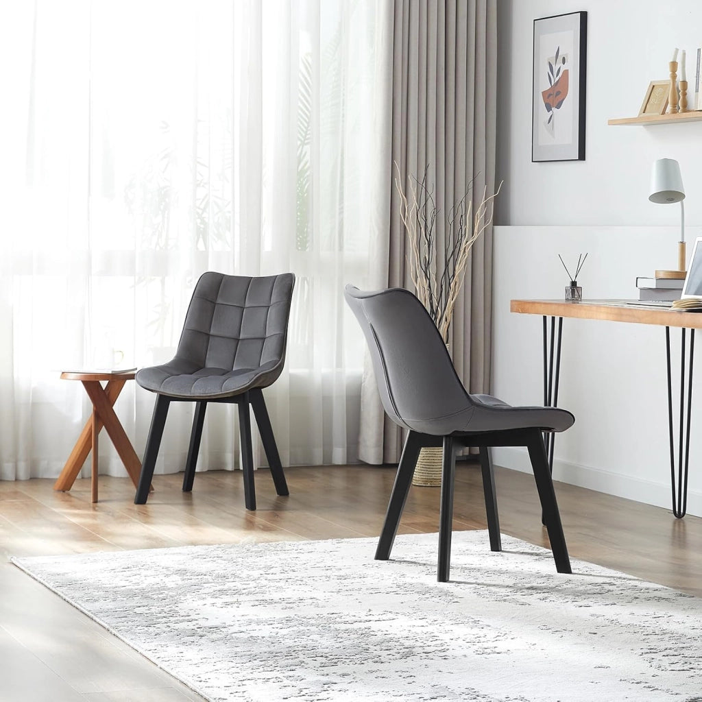 Sedia Moderna da Sala Pranzo Poltroncina da Cucina Poltrona in Velluto Senza Braccioli Gambe in Legno Grigio Scuro 0654BY-1