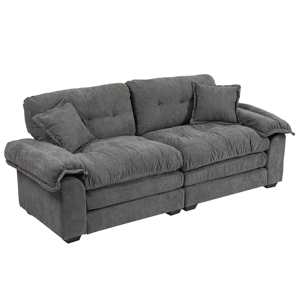 Canap¨¦ semplice profondo in chenille 213 cm - Xylo - Cuscini doppio strato (schiuma memory + molle)
