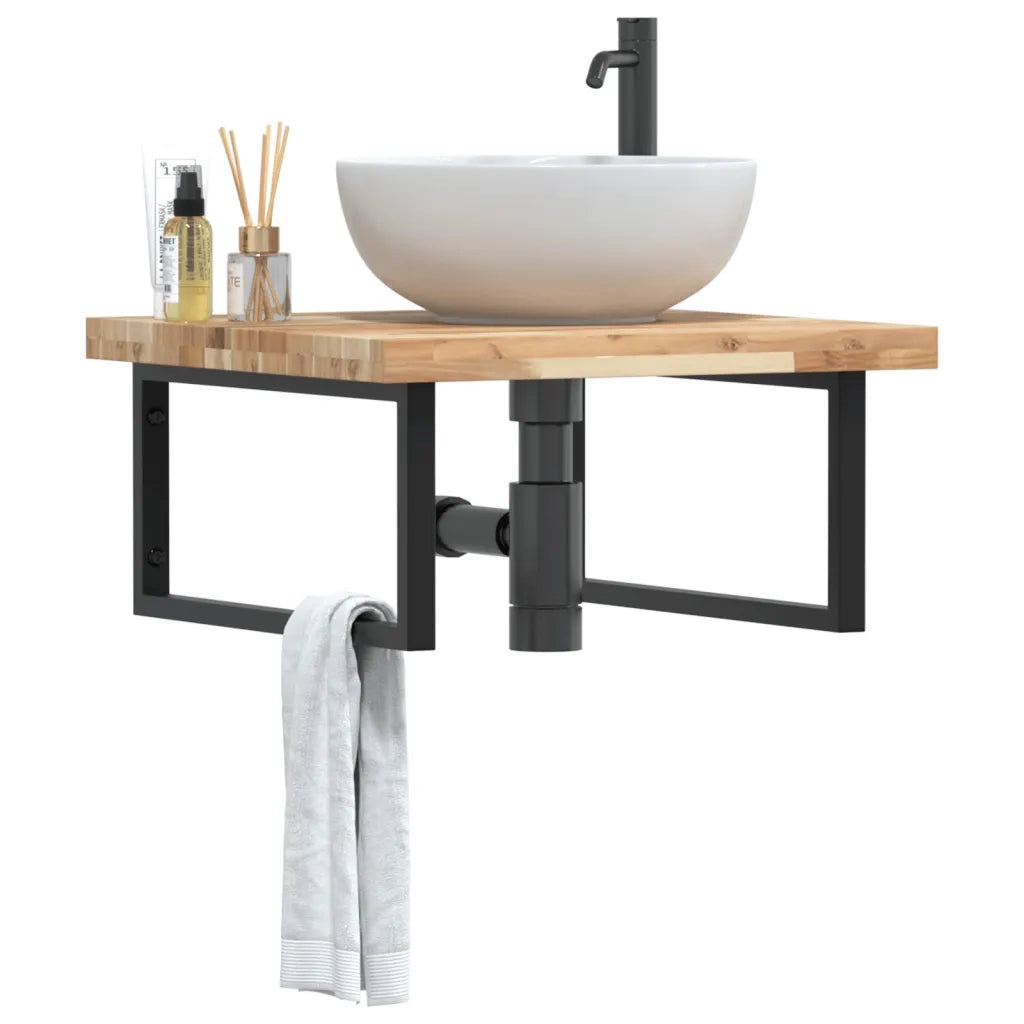 vidaXL Ripiano a Parete per Lavabo in Acciaio e Massello di Acacia