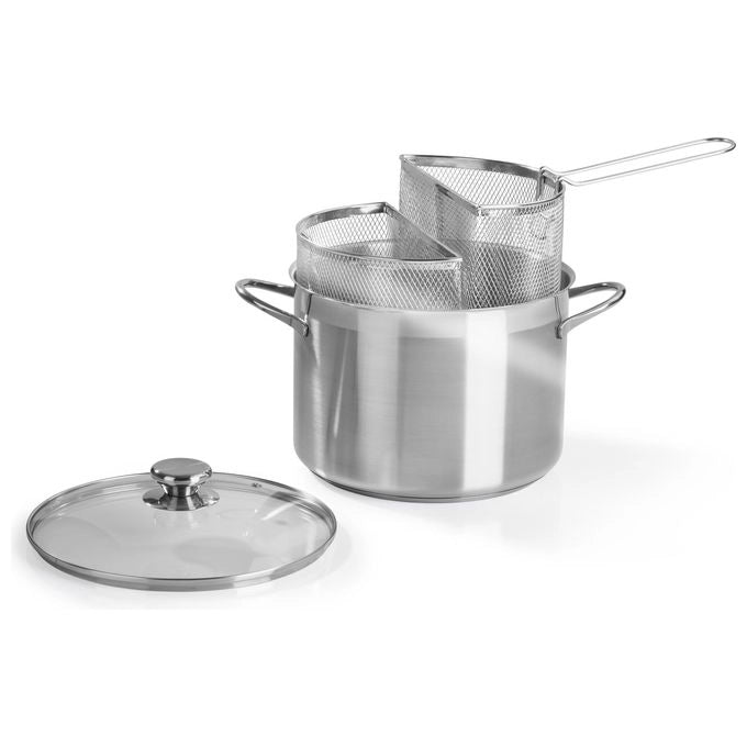 Barazzoni 421049524 Spaghettiera Doppio Cestello Acciaio Inox 18-10 24 cm 7.25 Lt Induzione Made in Italy colore Grigio