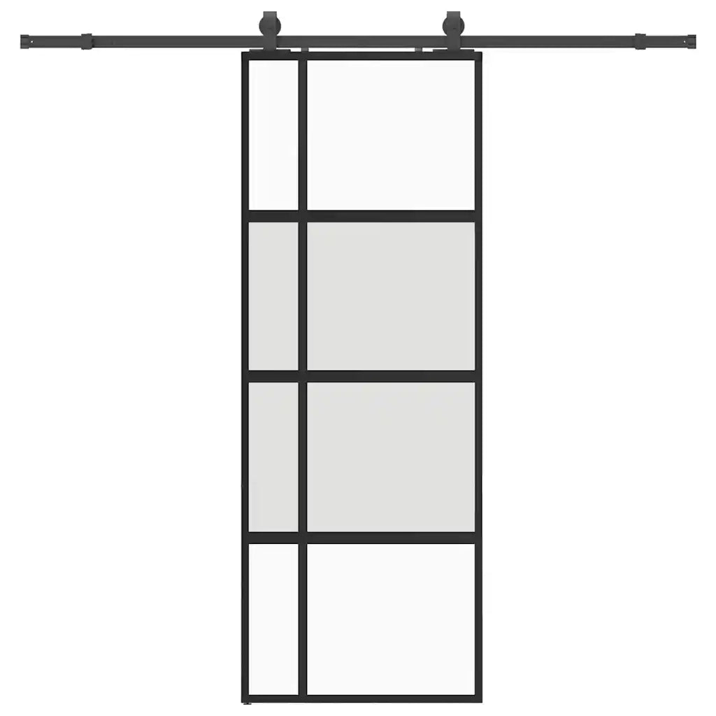 Porta Scorrevole Set Ferramenta Nera 76x205 cm Vetro Temperato 3375978
