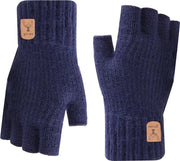 Due paia di guanti senza dita per donne, guanti senza dita invernali a maglia, guanti caldi a maglia senza dita con metà dita per guidare, scrivere, andare in bicicletta, unisex, unico taglio - blu