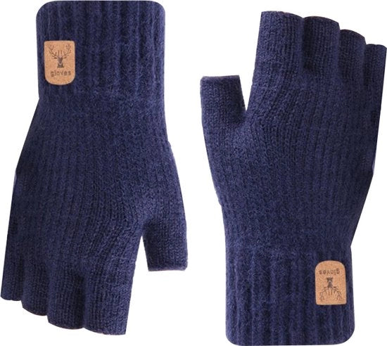 Due paia di guanti senza dita per donne, guanti senza dita invernali a maglia, guanti caldi a maglia senza dita con metà dita per guidare, scrivere, andare in bicicletta, unisex, unico taglio - blu