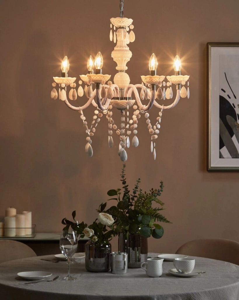 Lampadario Cristallo Bianco 6 Lampadine Glamour Soggiorno Camera da Letto