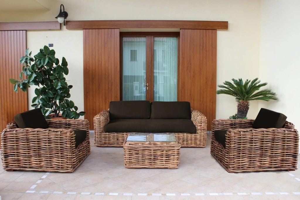 Tavolino intreccio in rattan naturale piano in vetro in Rattan naturale Vetro - NATUR