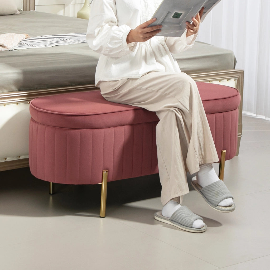Pouf contenitore imbottito in velluto ¨C zephmum ¨C rosa 108x44x43,5cm