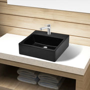 Lavandino Bagno in Ceramica Nera Quadrato con Foro per Rubinetto 141941