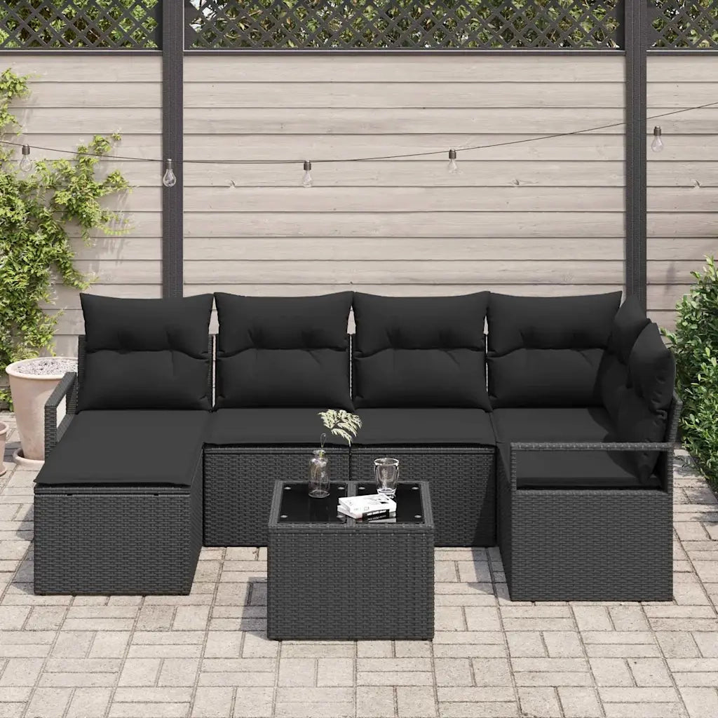 Set di divani con cuscino 7 pcs Nero polyrattan 3355132