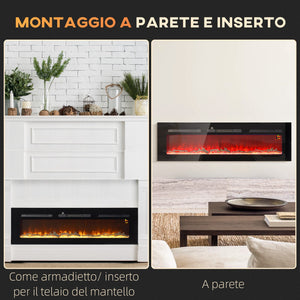 Camino Elettrico da Parete 1800W con Telecomando e Display LCD 152,4x15,8x45 cm Nero