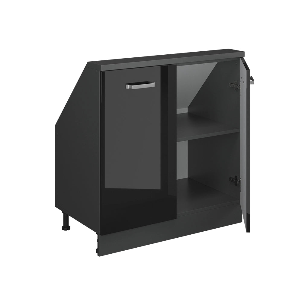 Mobile cucina sottotetto R-Line Nero lucido/Antracite 80 cm con 2 porte Vicco
