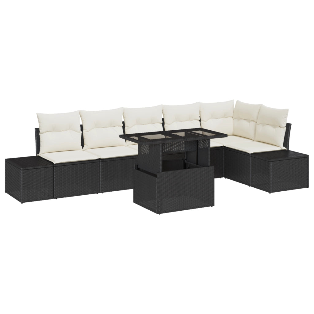 Set di divani da giardino 7 pezzi con cuscini in rattan nero