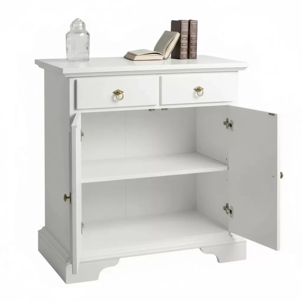 Credenza 2 ante 2 cassetti arte povera legno massello bianco 90x40x94 - Mobili 2G