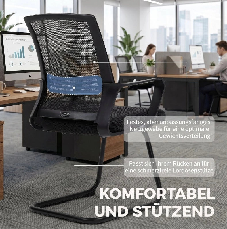 Set di 2 sedie visitatore ergonomiche nere con base a slitta