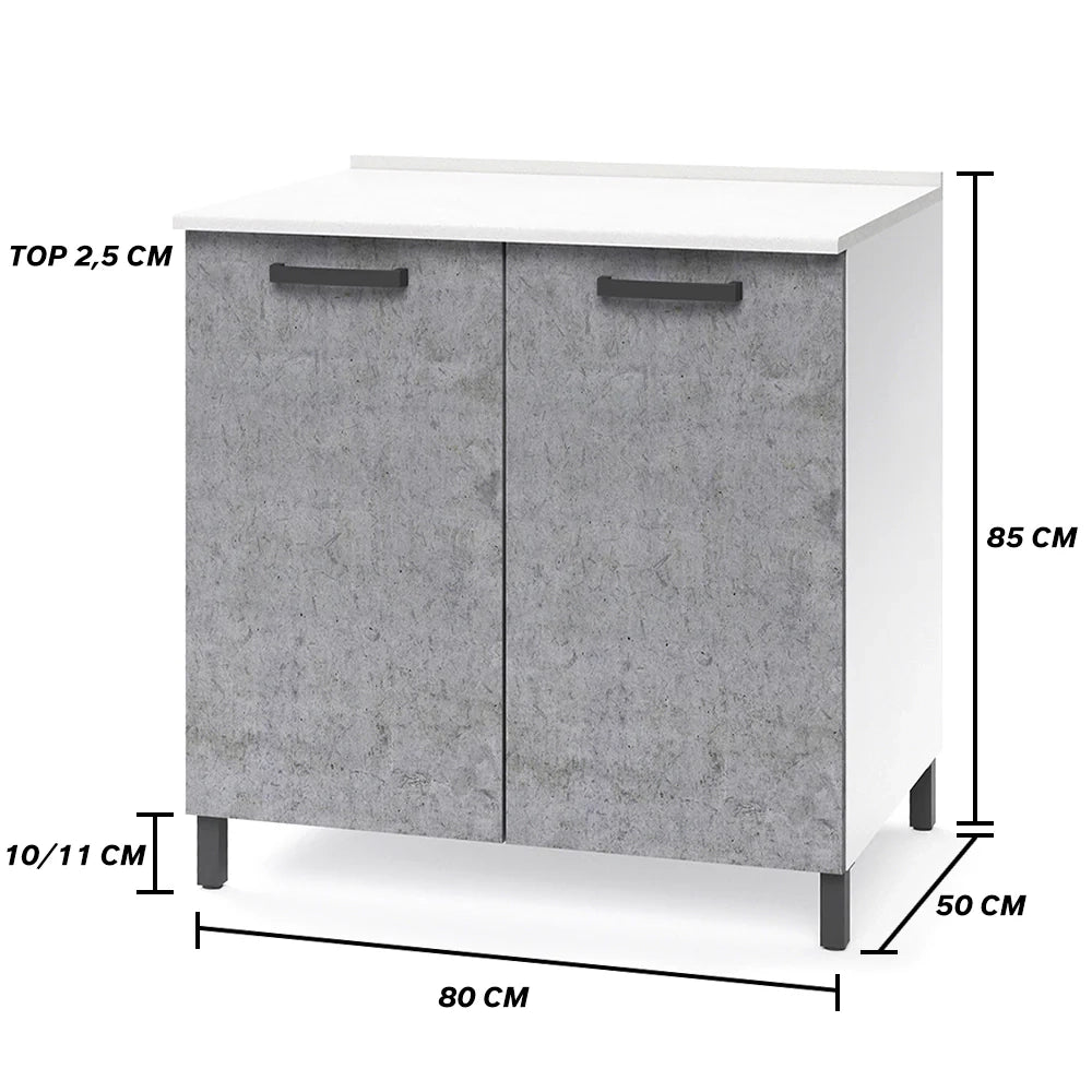 Base per cucina componibile da 80 cm con ante, realizzata in legno 100% MADE IN ITALY colore Cemento