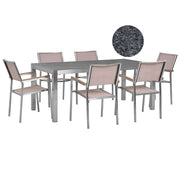 Set da pranzo da giardino beige con piano in granito grigio sedie in rattan 6 posti 180 x 90 cm