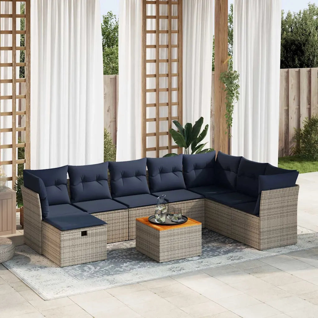 Set Divano da Giardino 9 pz con Cuscini Grigio in Polyrattan 3325778