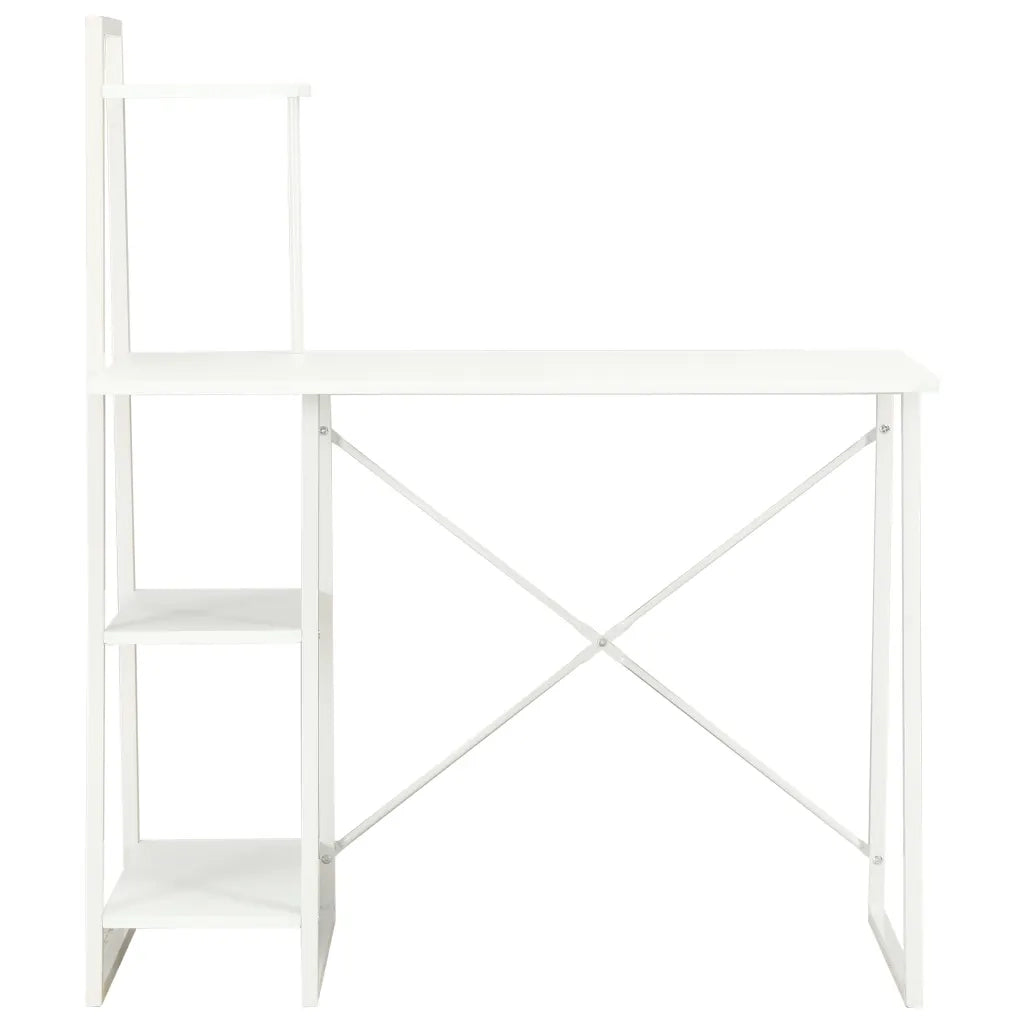 Scrivania | Tavolo da Ufficio con Mensole Bianca 102x50x117 cm