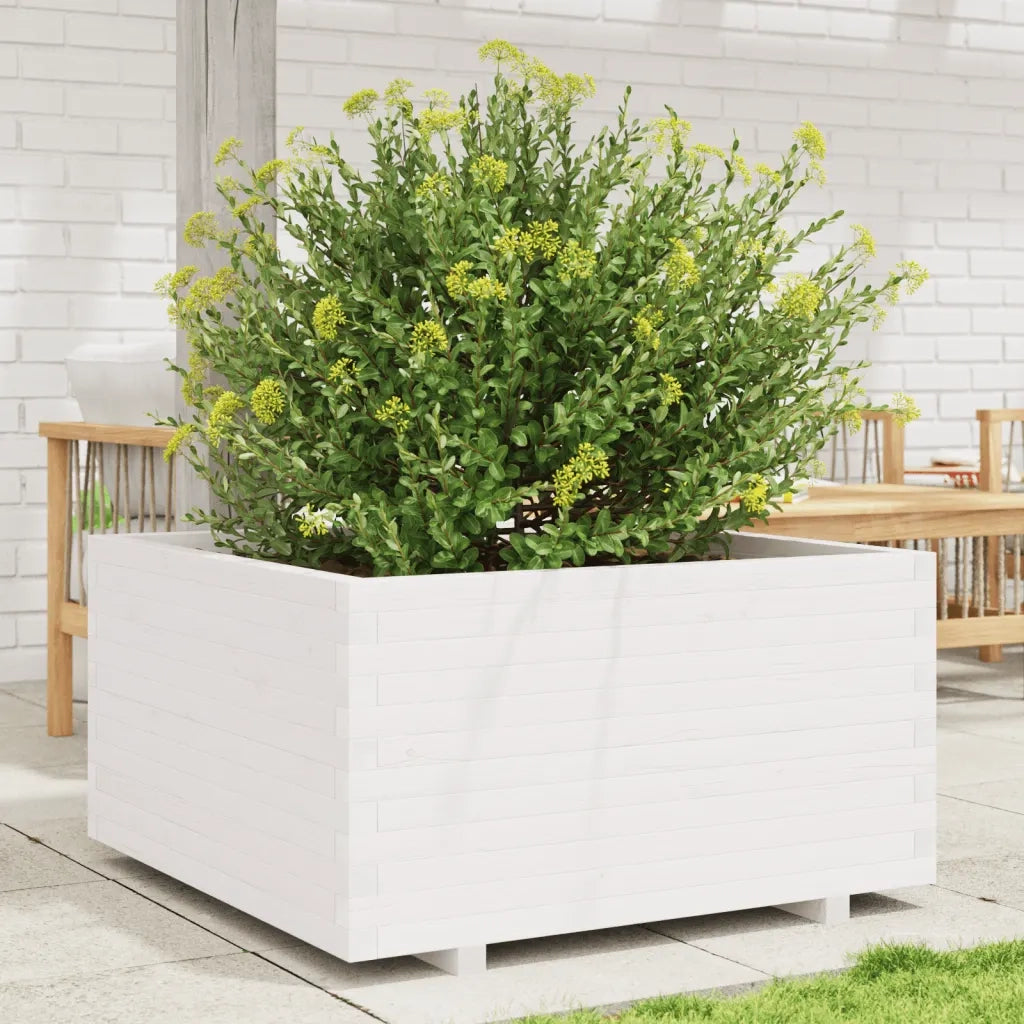 Fioriera da Giardino-Vaso da Esterno Bianca 90x90x49,5cm Legno Massello di Pino