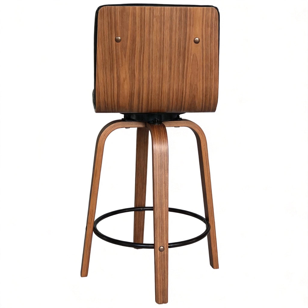 Sgabello da bar girevole 360° in ecopelle con schienale ergonomico e poggiapiedi per cucina metallo e legno nero