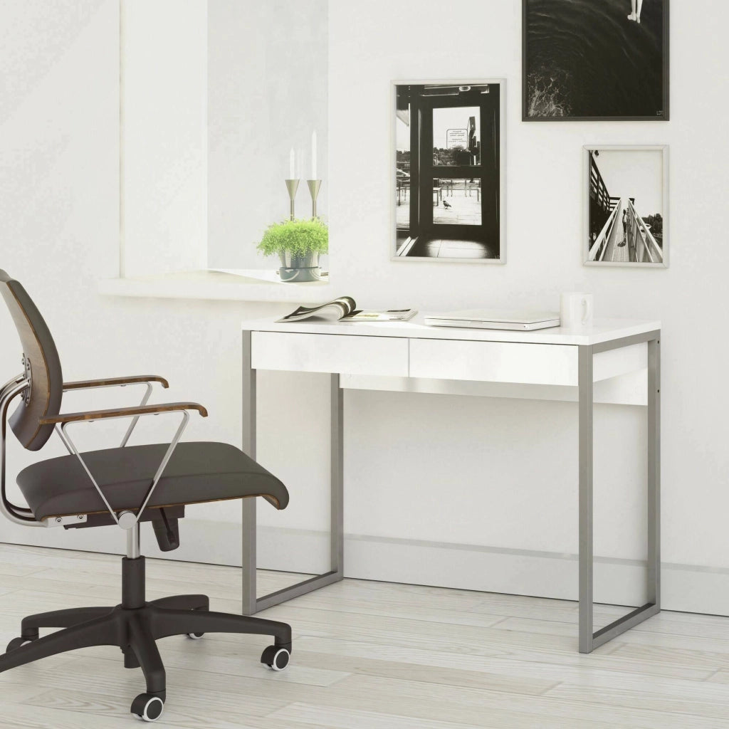 Scrivania lineare con due Anavi, colore bianco, Misure 101 x 76,5 x 40 cm