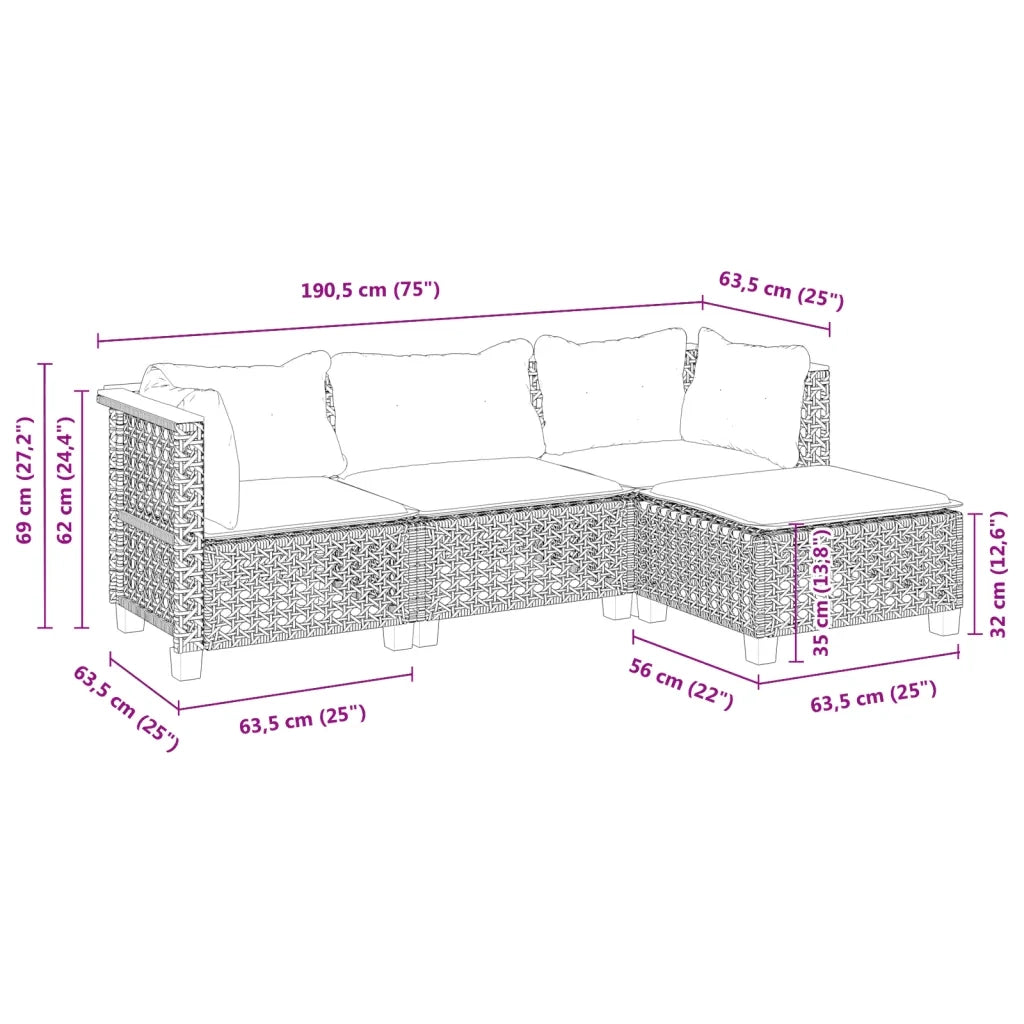 Set Divani da Giardino 4 pz | Set Salotto da Giardino con Cuscini in Polyrattan Grigio