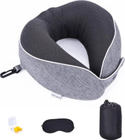 Set di accessori per il sonno con maschera per gli occhi - auricolari - borsa di stoccaggio - copertura rimovibile - cuscino di supporto per il collo di poliuretano - supporto per il collo ergonomico 360° - cuscino per il collo per auto - aereo - viaggio