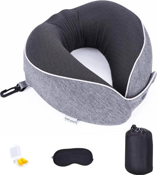 Set di accessori per il sonno con maschera per gli occhi - auricolari - borsa di stoccaggio - copertura rimovibile - cuscino di supporto per il collo di poliuretano - supporto per il collo ergonomico 360° - cuscino per il collo per auto - aereo - viaggio
