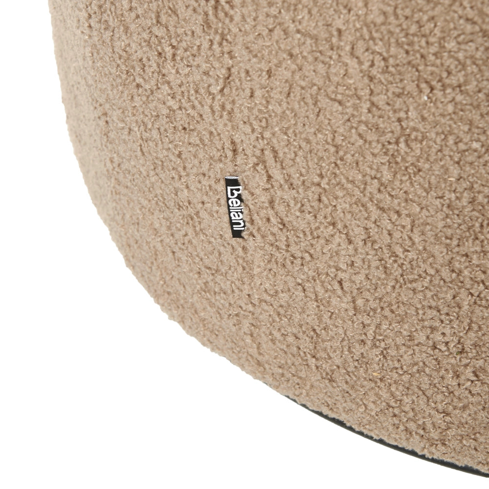 Poltrona con schienale curvo in tessuto bouclé tortora base girevole 360° Art Deco dorato