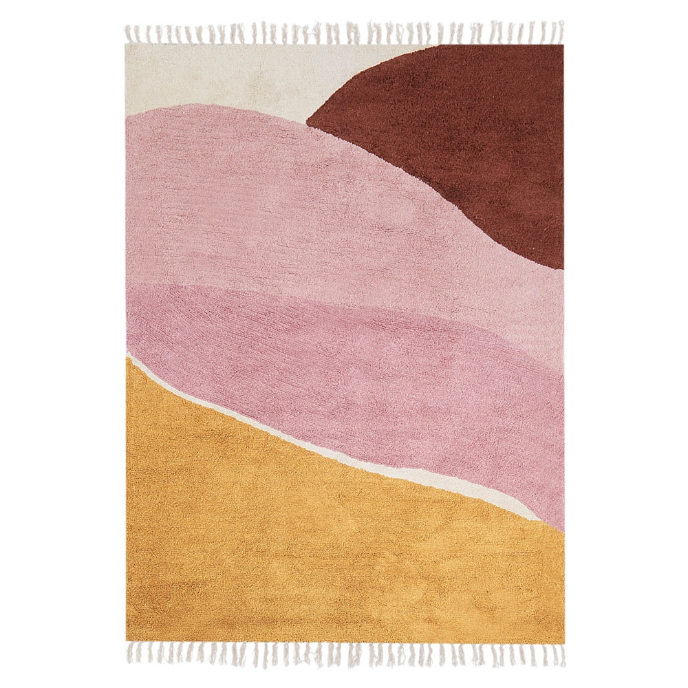 Tappeto moderno in cotone rosa con motivo astratto e nappe rettangolare 140 x 200 cm cameretta nursery