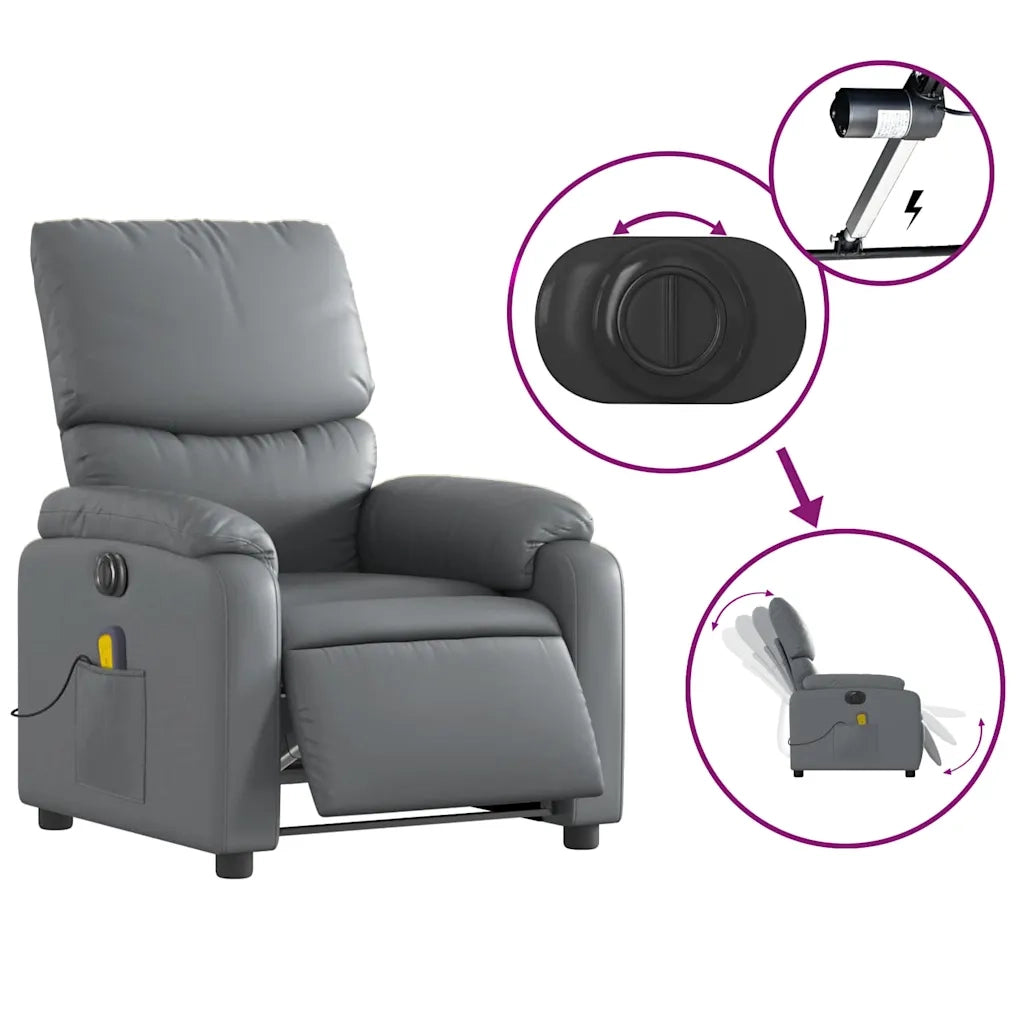 Poltrona Massaggiante | Sedia Relax Elettrica Reclinabile Grigio Similpelle