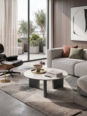Tavolino rotondo Dot - Struttura in Metallo Antracite e Top Ceramica su Vetro Marmo Bianco - Stones