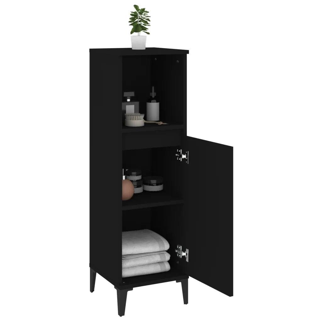 Armadietto da Bagno Nero 30x30x100 cm in Legno Multistrato 819813