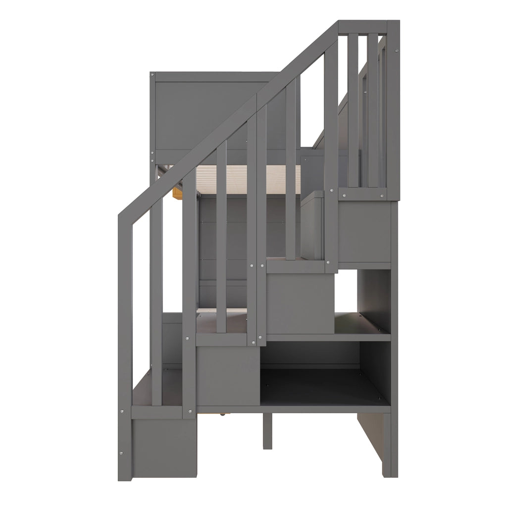 LETTO A CASTELLO 90x200 cm in legno grigio con scrivania e 2 cassetti