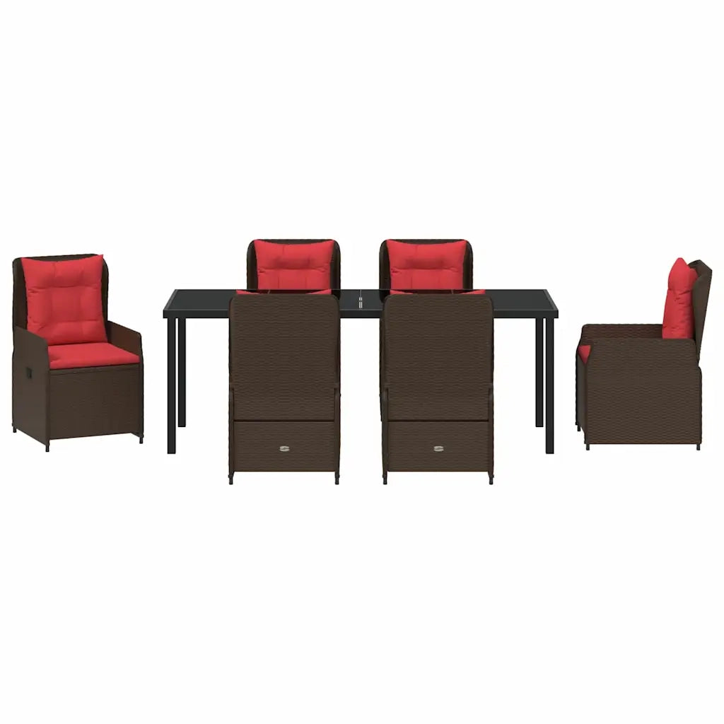 Set da Pranzo per Giardino 7 pcs Marrone Poly Rattan 3381028