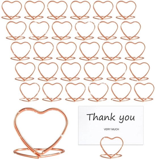 Holding per tavolo con forma di cuore - 32 pezzi - Ogni posto - Clip memo - Clip fotografico - Metallo - 3,5x3 cm