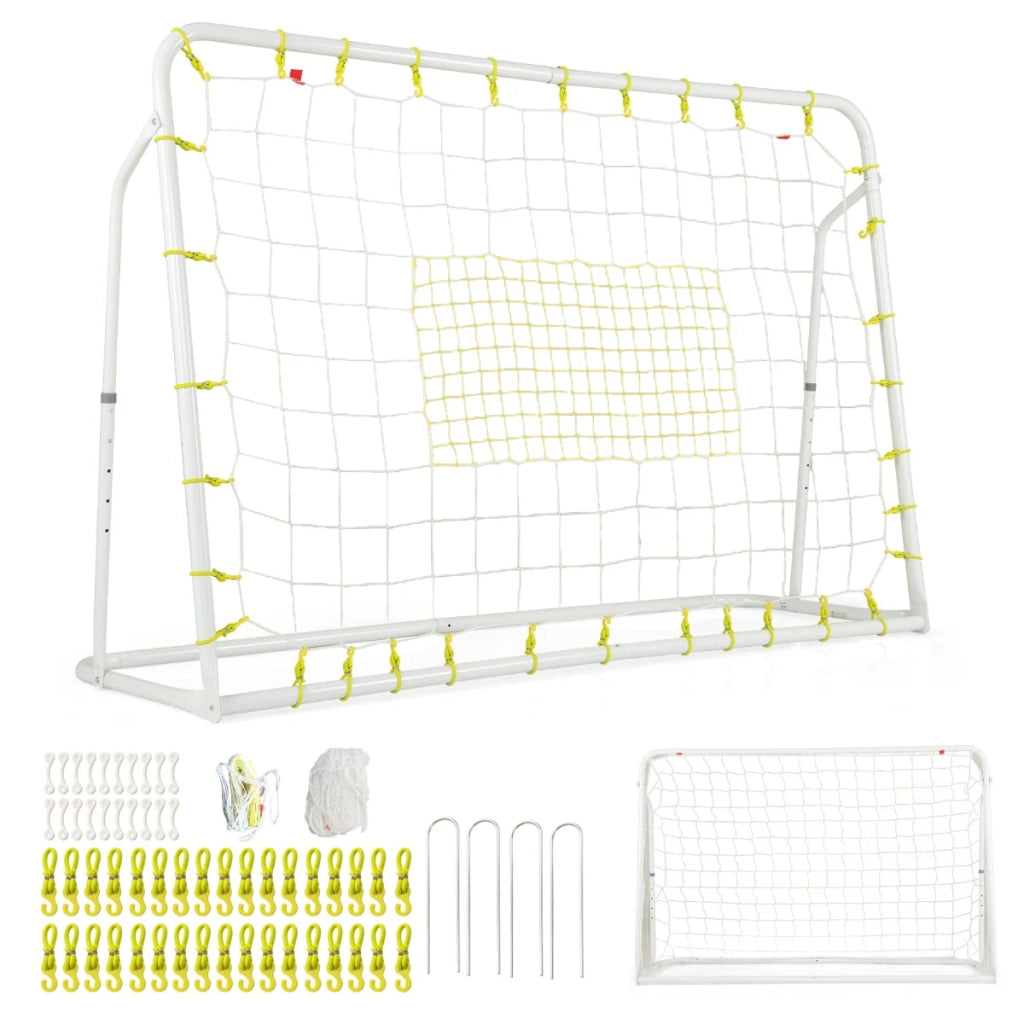 Porta da calcio per esterni 187 x 60 x 102-122,5 cm angolazione regolabile 2 in 1 robusto telaio in metallo bianco 20_0010952