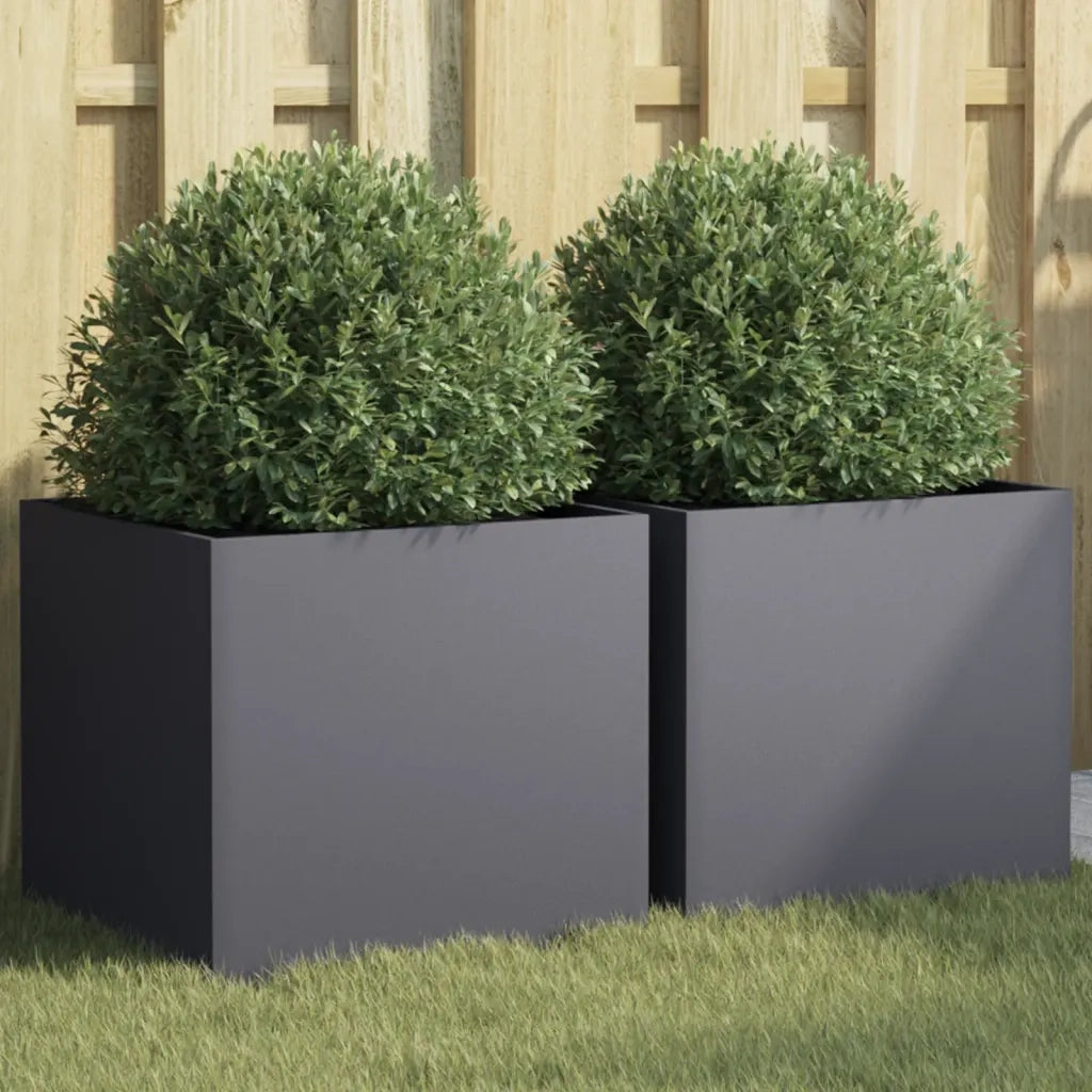2 pz Fioriere | Cassetta per fiori | Vaso Antracite 42x40x39 cm in Acciaio