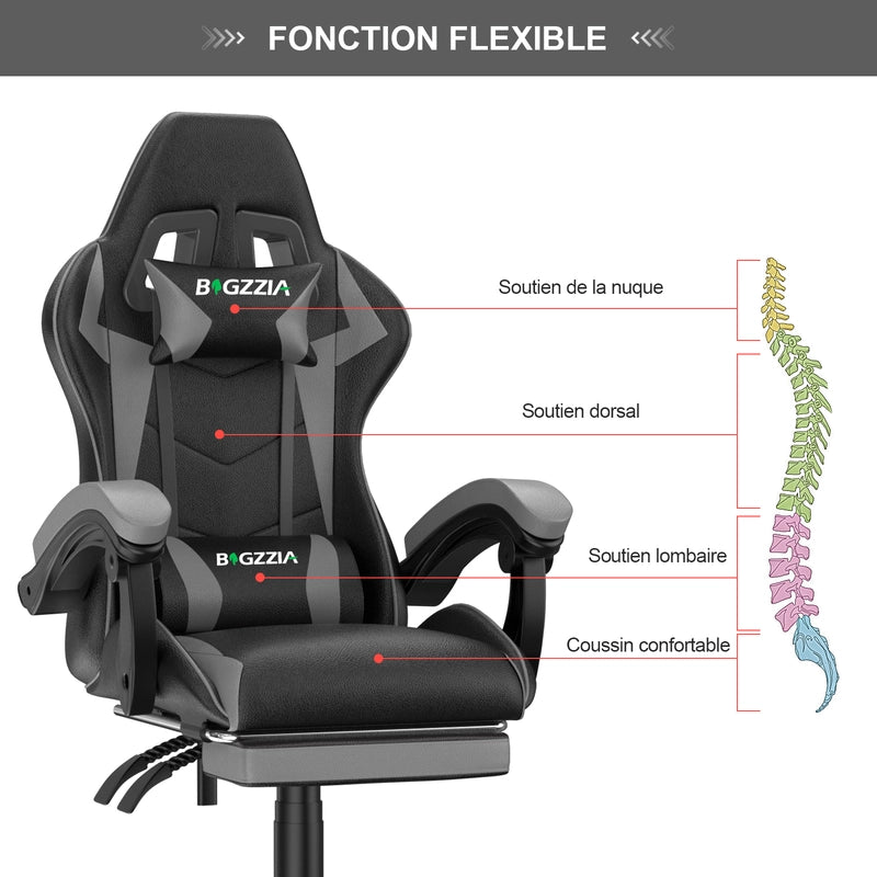 Sedia da gioco, sedia da gioco ergonomica  in similpelle PU, altezza regolabile, con poggiatesta e supporto lombare, poggiapiedi