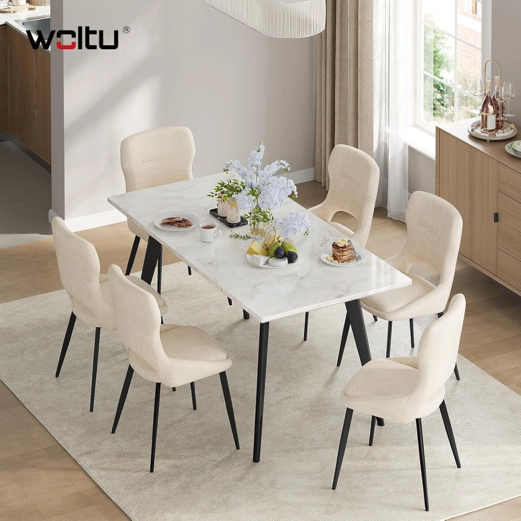 Set di 6 Sedia da Pranzo, Sedia Cucina con Schienale Curvo, Struttura Metallica, Rivestimento in Chenille, per Sala da Pranzo, Soggiorno, Cucina,Portata 150 kg, Beige