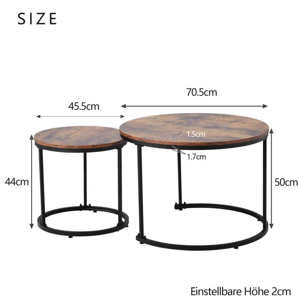 Set 2 tavolini da caffè rotondi impilabili in MDF effetto legno; marrone