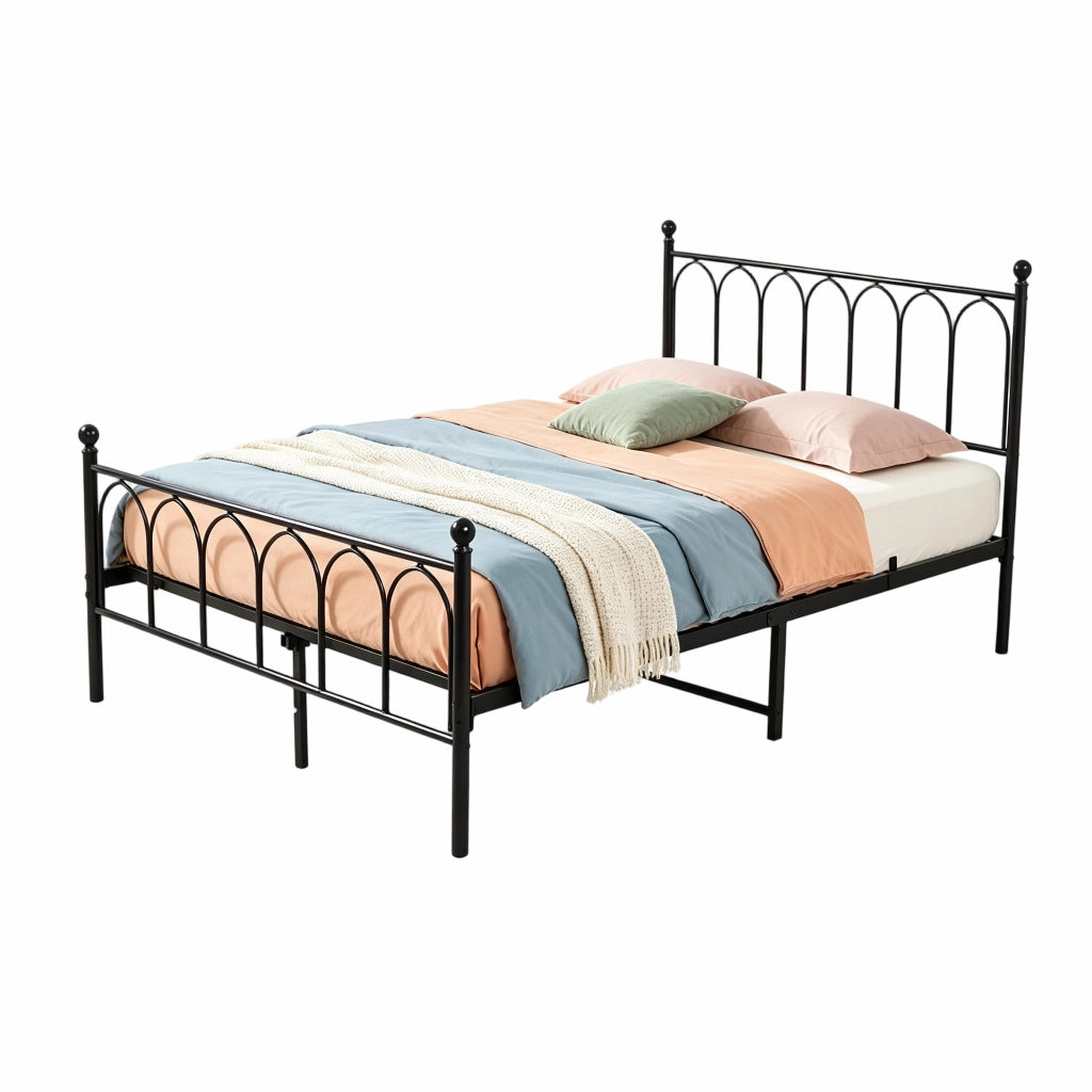 Letto in metallo nero 140x200 cm con rete a doghe e spazio contenitivo