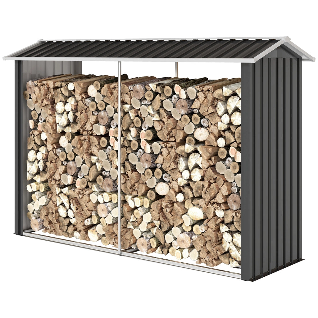 Casetta per Legna in Acciaio con Base Rialzata ¨C Zephmum ¨C Nero 240x86x160cm