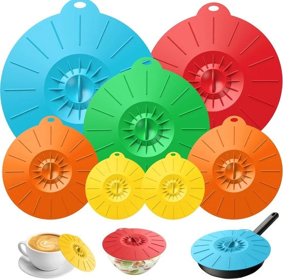Lidetti in Silicone - Deksels in Silicone Universali - Resistenti al Calore e BPA Liberi - Riciclabili per Microonde, Frigorifero e Forno - 5 Dimensioni Inclusive Set da 7 Pezzi - Adatti per Piatti, Pannine e Scodelle