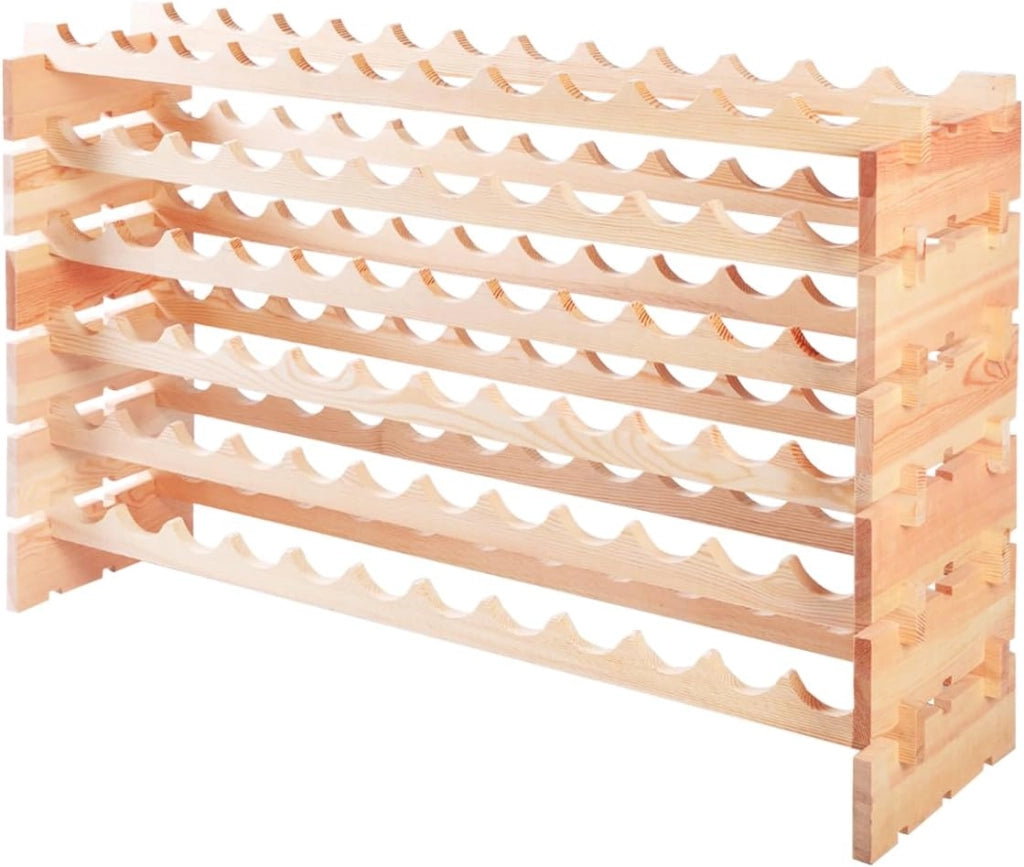Porta Bottiglie di Vino per 72 Bottiglie, Porta Vino da Terra Impilabile Espandibile, Cantinetta Vino Legno per Angolo Bar, Salotto, Cucina, Bistrot, Ristorante, 119 x 29 x 71,5 cm, Naturale
