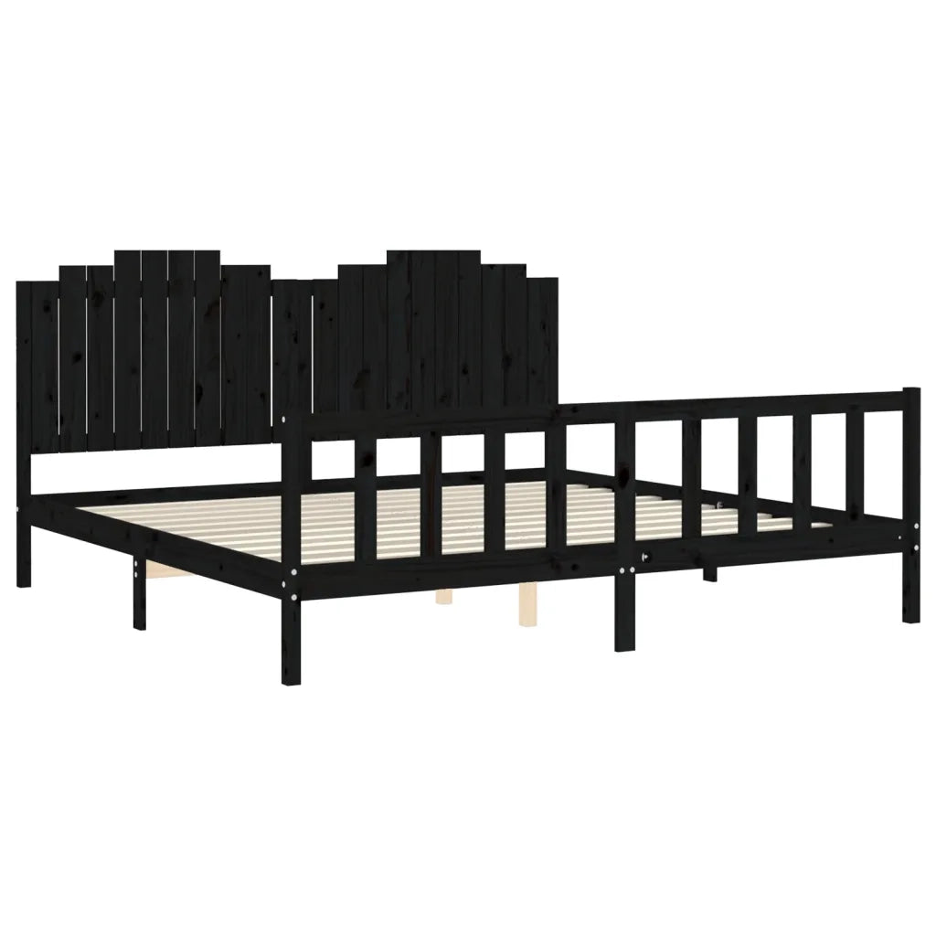 Letto matrimoniale | Letto per adulti | Giroletto con Testiera Nero 200x200 cm in Legno Massello
