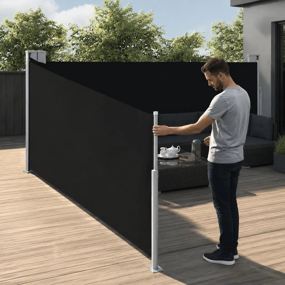 Extendable Side Awning, Black, 100 X 1000 Cm