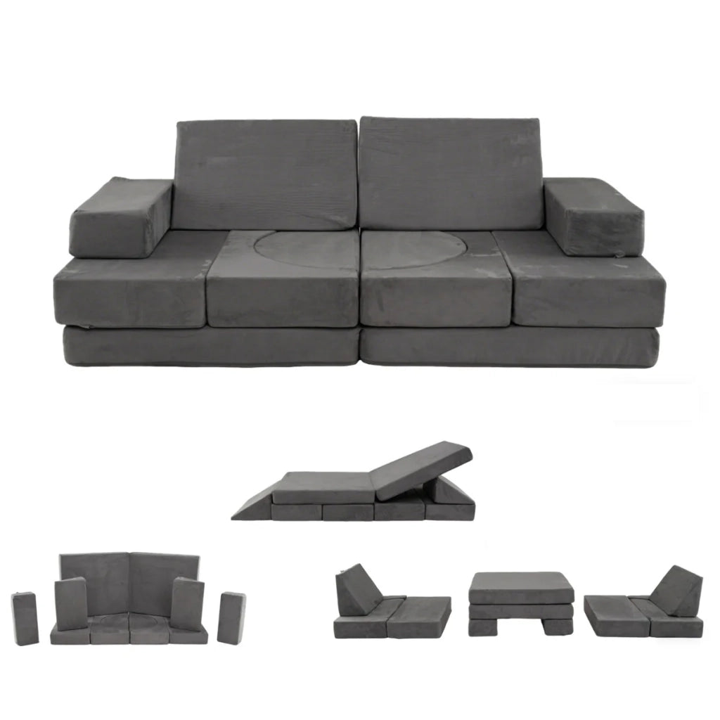 Set di 12 accessori per divani componibili per bambini 85 x 65 x 60 cm comfort ottimale per giocare e rilassarsi in velluto grigio scuro 20_0017094