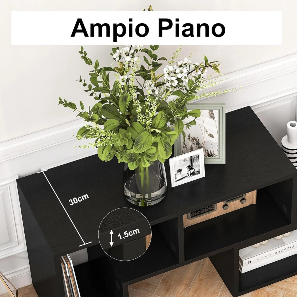 Mobile Porta TV Combinabile con Ripiani Aperti, per TV Fino a 65 Pollici, Mobile TV di Legno per Camera da Letto, Soggiorno, Capacità di Carico Massima 80 kg, 134-180 x 30 x 43 cm (Nero)